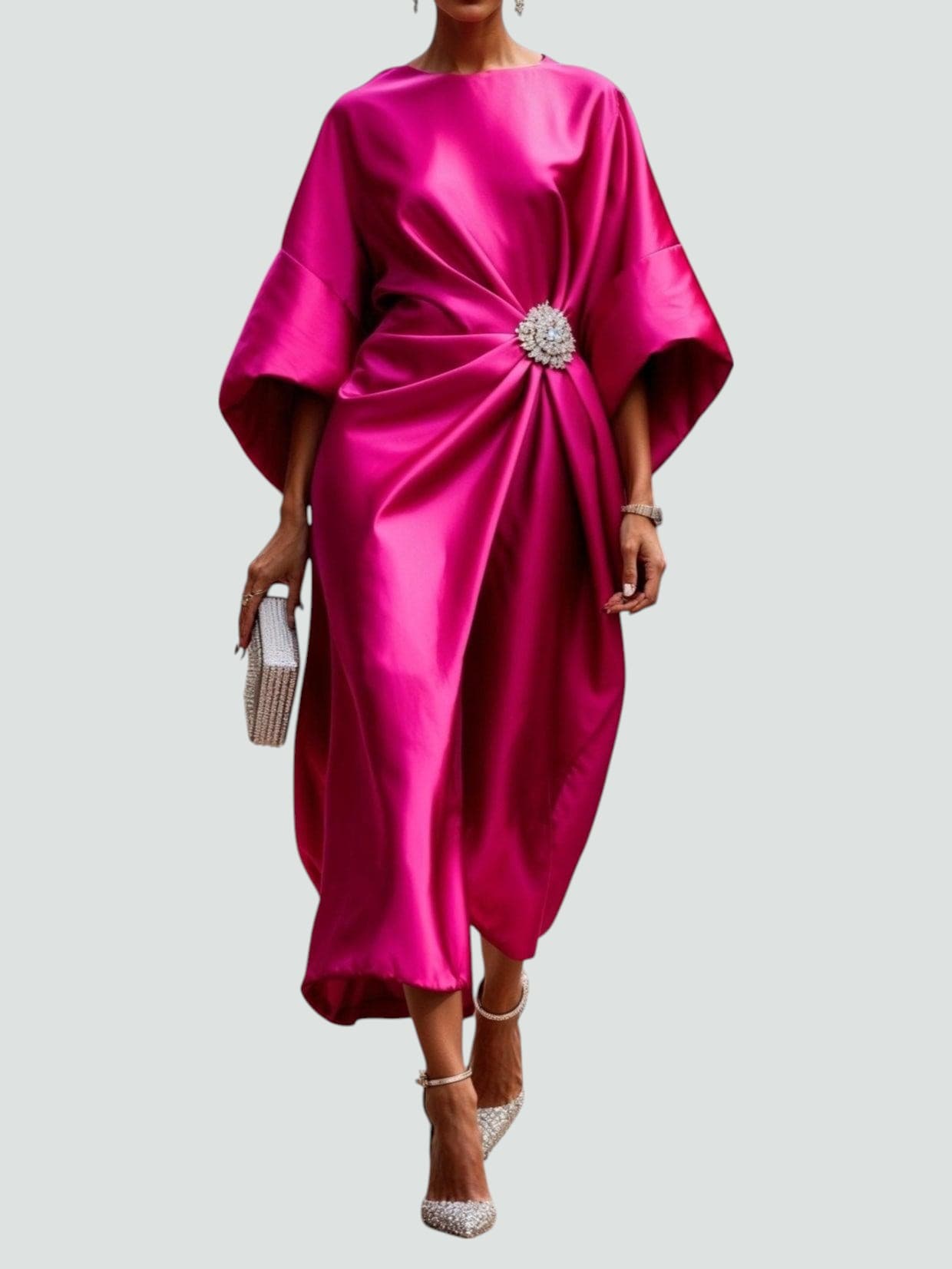 Victoria Women's Satin Wrap Midi Dress 4