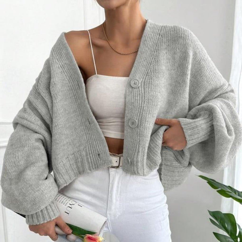 Women's Chunky Knit Cropped Cardigan - Gray