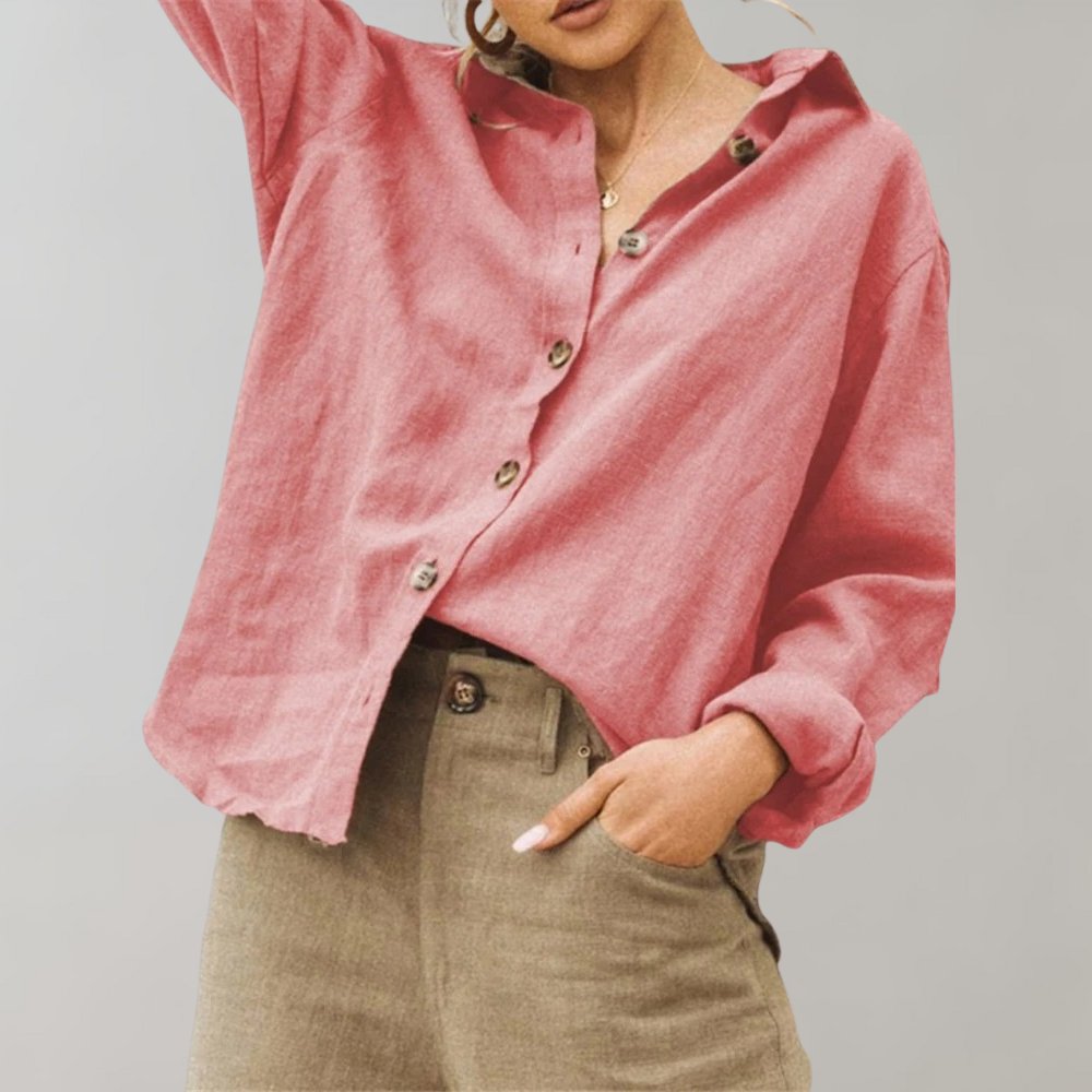 Women's Long Sleeve Oversized Shirt - Pink