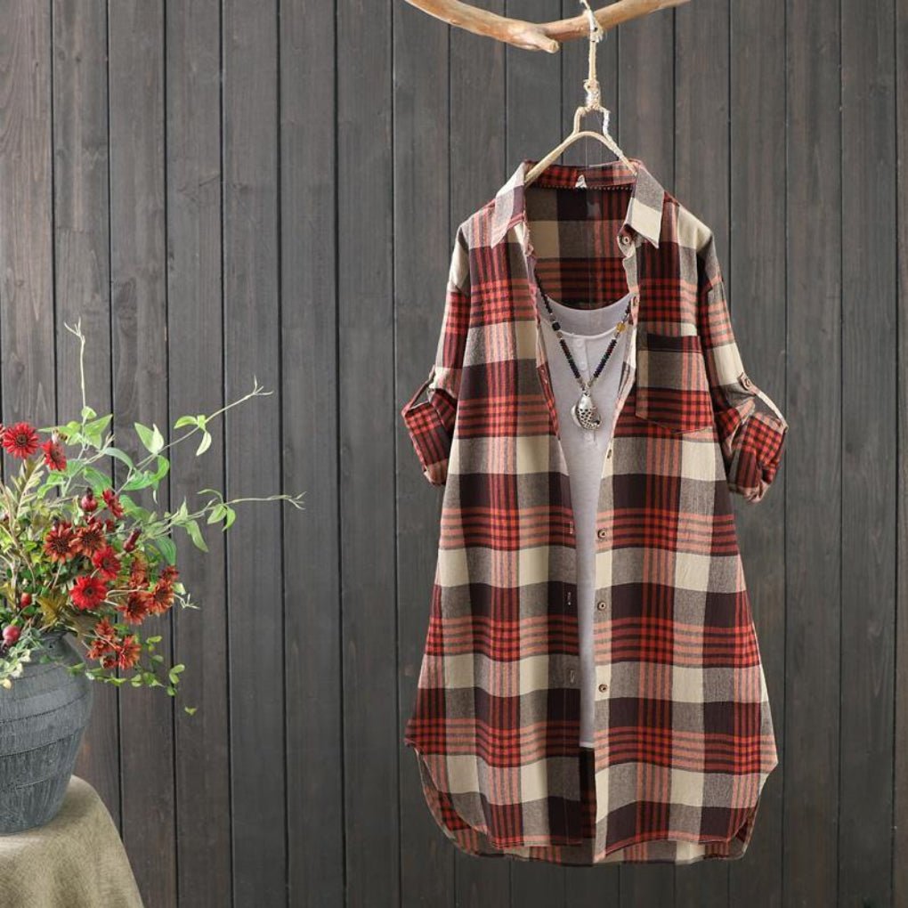 Women's Oversized Plaid Flannel Shirt Dress