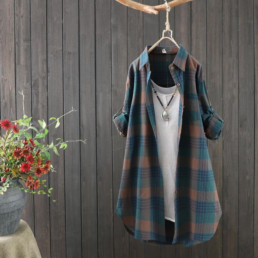 Women's Oversized Plaid Flannel Shirt Dress - Navy Blue
