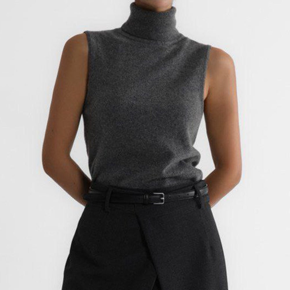Women's Sleeveless Wool Turtleneck - Dark gray