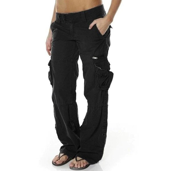 Women's Straight Cargo Pants - Black