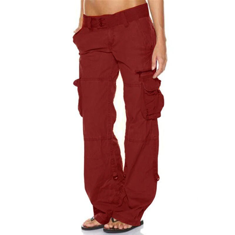 Women's Straight Cargo Pants - Red