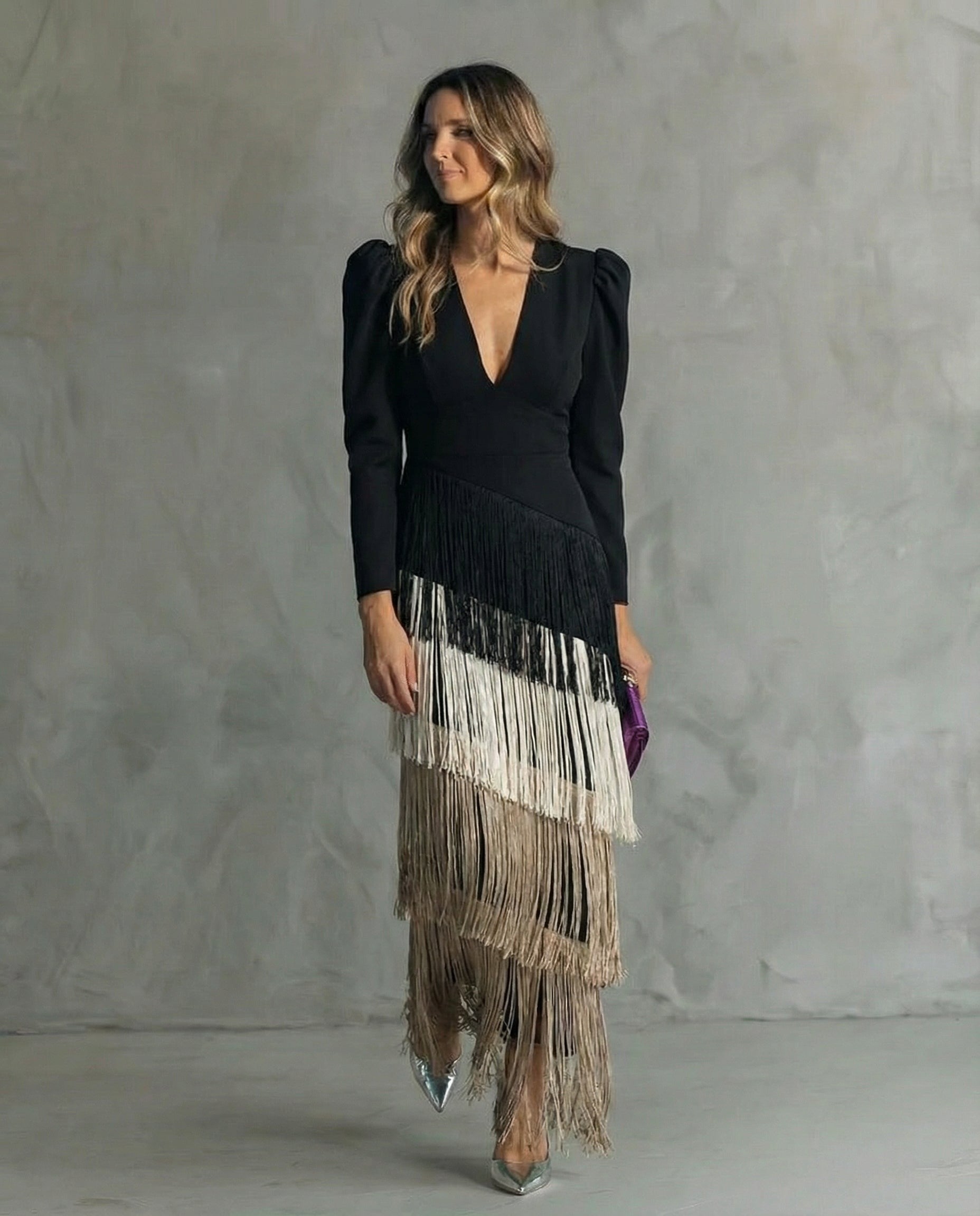 Formal Long Sleeve Maxi Dress - Coffee