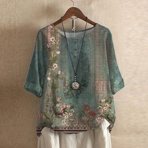 Vivian Women's Floral Embroidered Linen Blouse 1