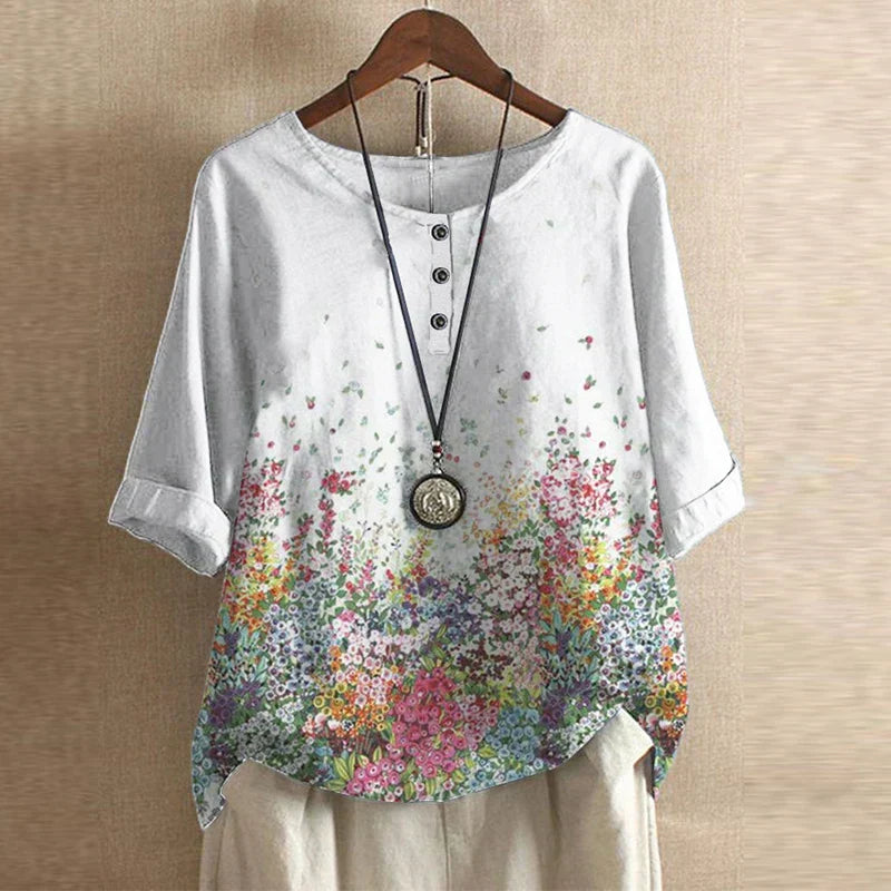Vivian Women's Floral Embroidered Linen Blouse 7