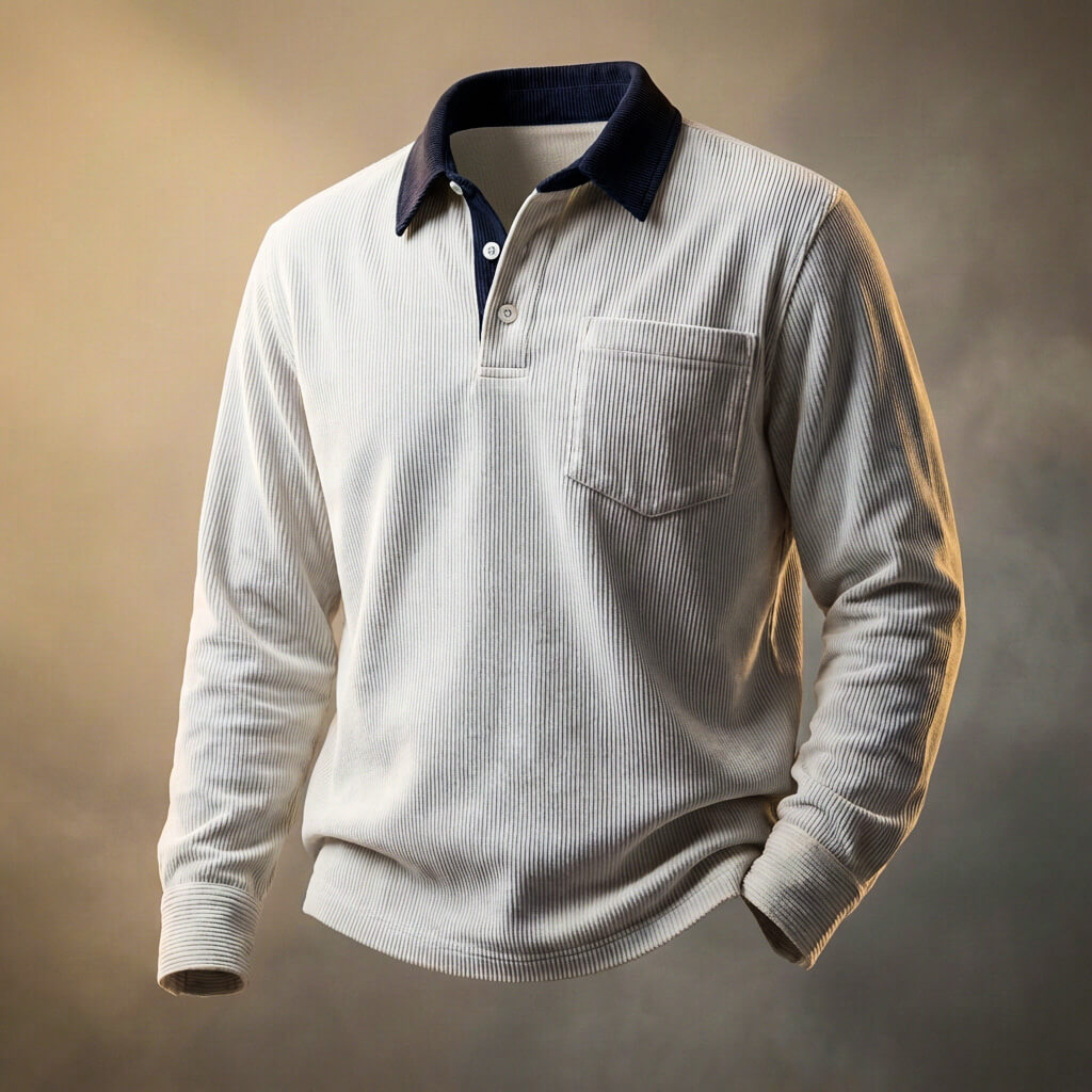 Walter Men's Ribbed Cotton Long Sleeve Polo Shirt 5
