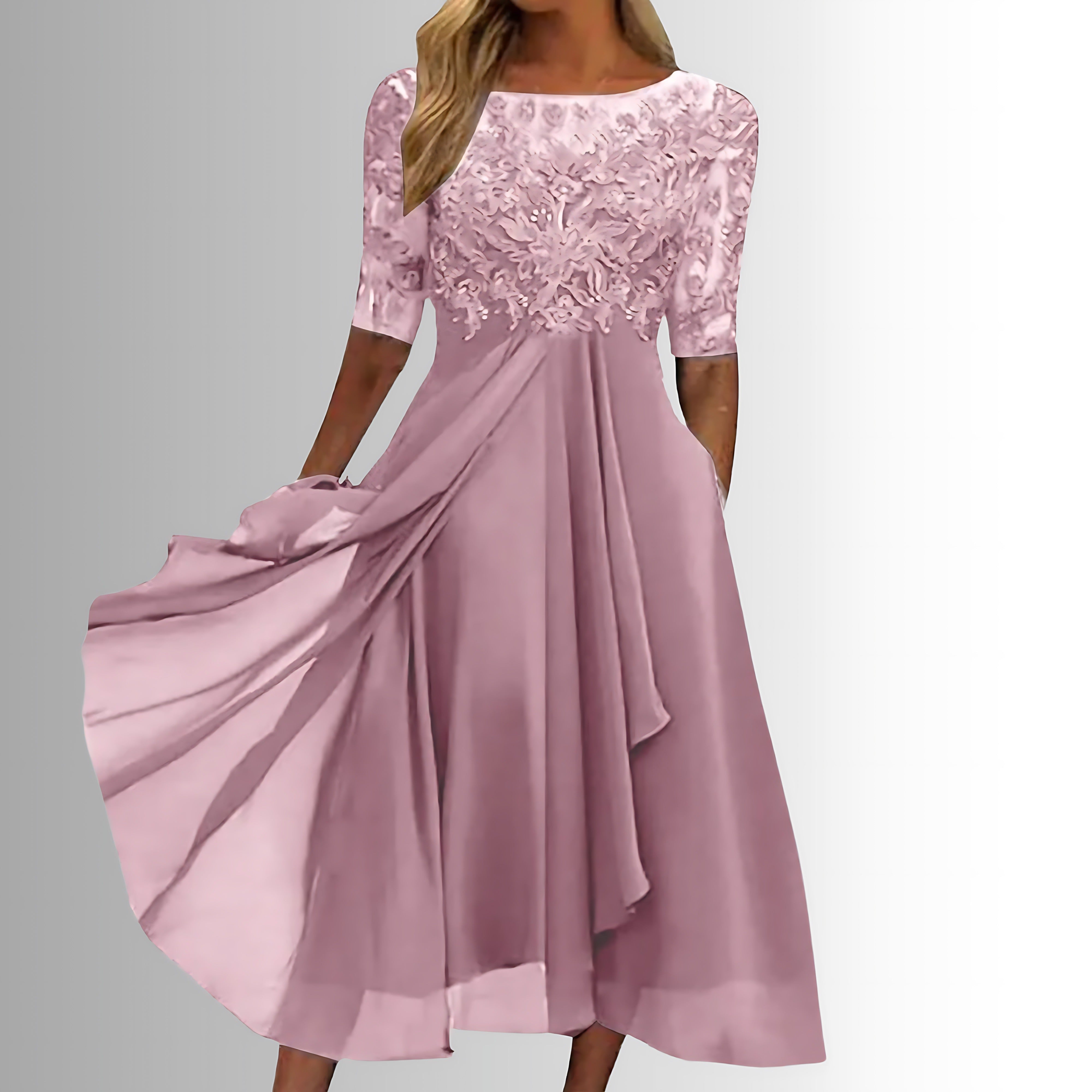 Wedding Guest Lace Midi Dress - Pink