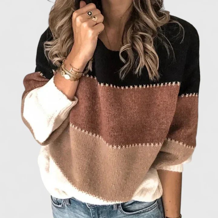 Women's Color-Block Knit Sweater - Khaki
