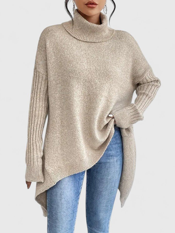 Women's Oversized Turtleneck Sweater - Khaki