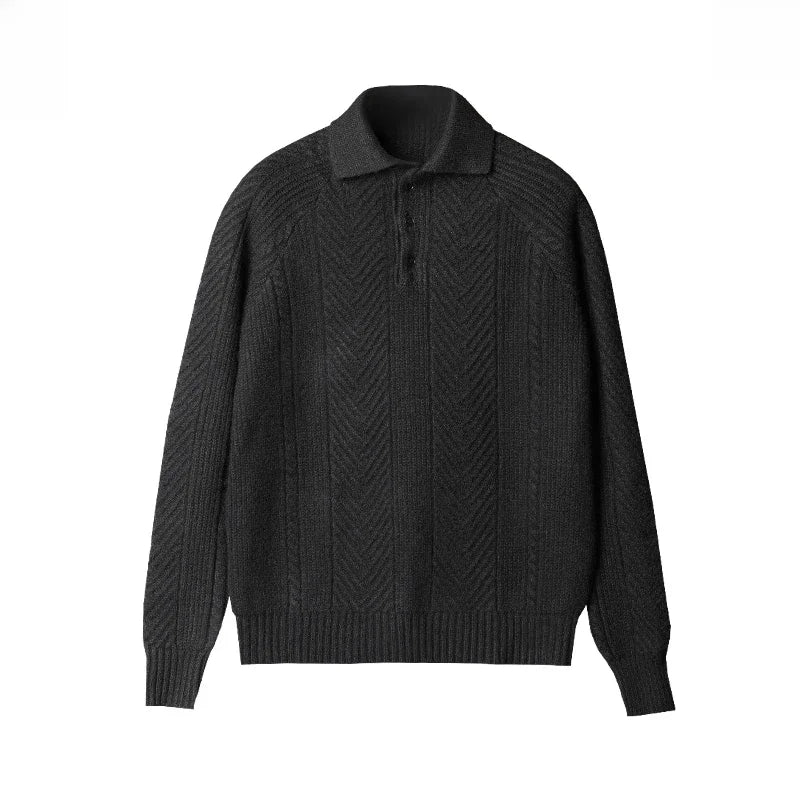 Charlie | Men's Cable Knit Wool Polo Shirt