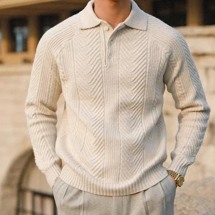 Charlie | Men's Cable Knit Wool Polo Shirt