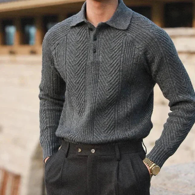 Charlie | Men's Cable Knit Wool Polo Shirt
