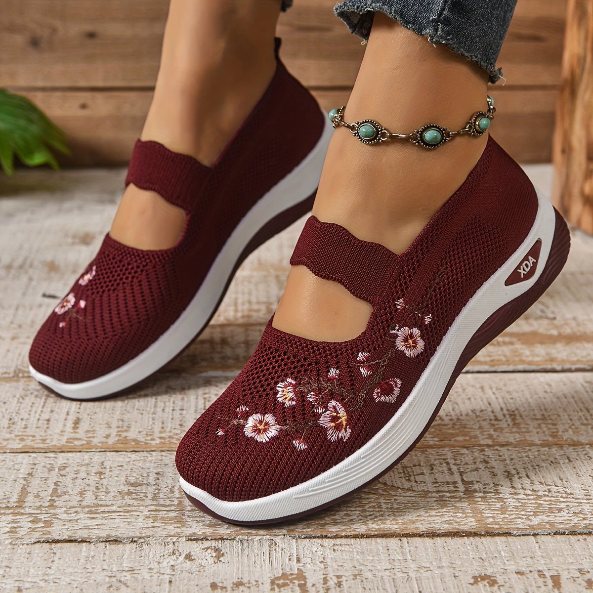 Women's Floral Mary Jane Sneakers - Red