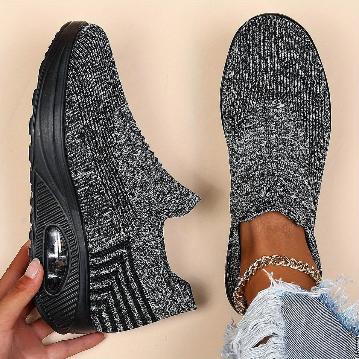 Women's Knit Platform Sneakers - Grey