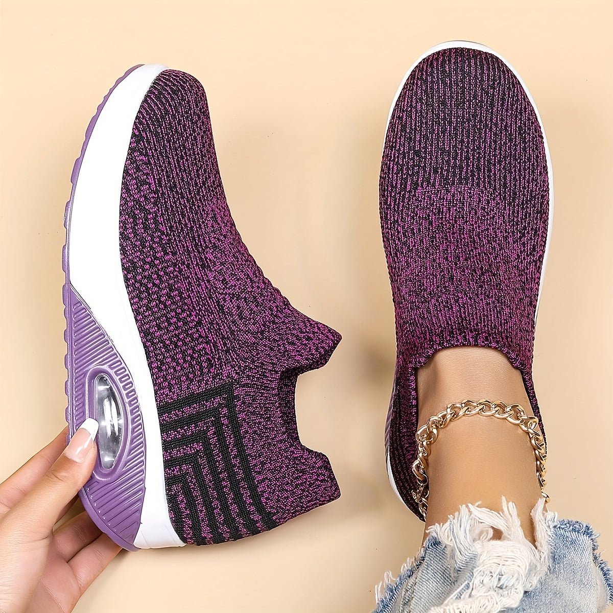 Women's Knit Platform Sneakers - Purple
