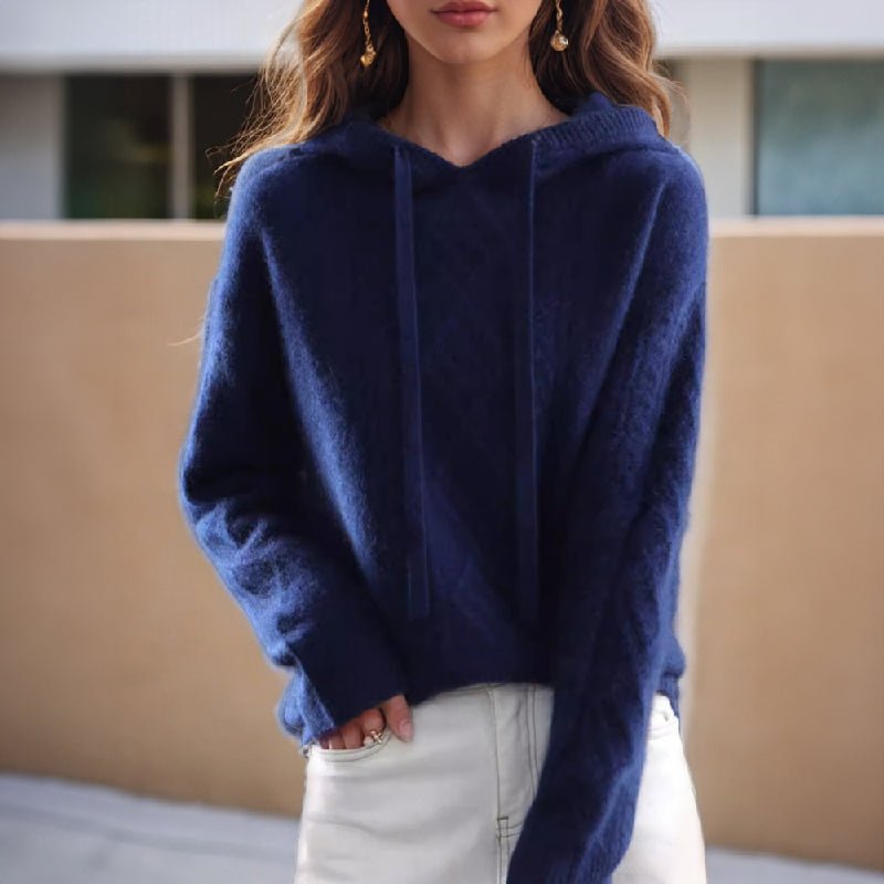 Women's Oversized Cable Knit Hoodie - Blue