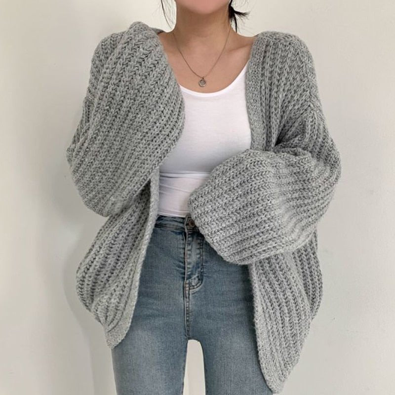 Women's Oversized Chunky Knit Cardigan - Grey
