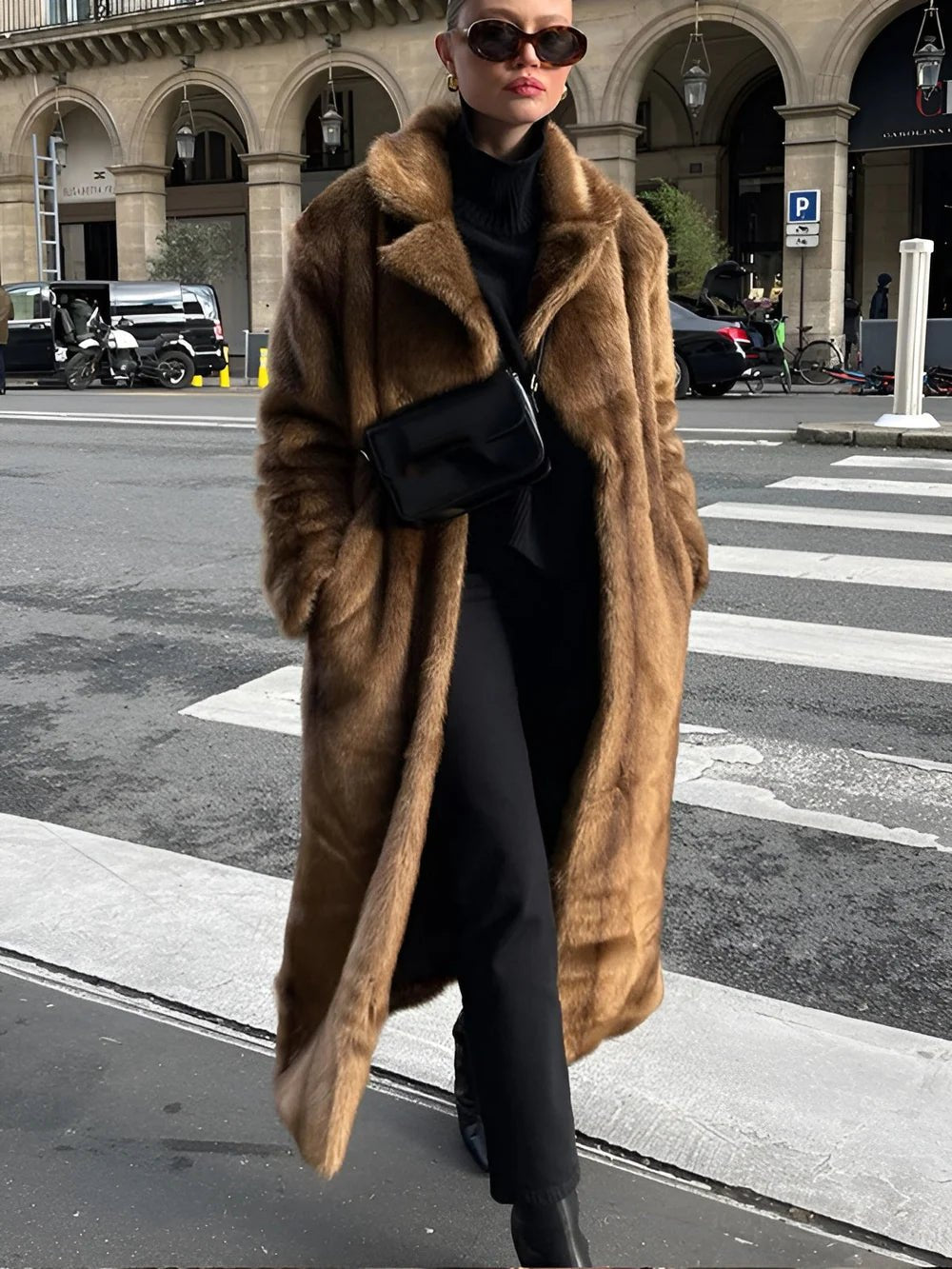 Women's Oversized Shawl-Collar Fur Coat