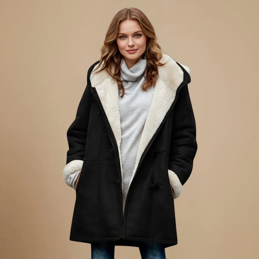 Women's Oversized Shearling-Lined Duffle Coat - Black