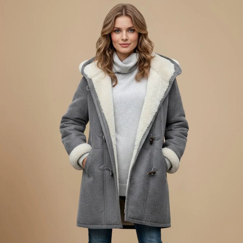 Women's Oversized Shearling-Lined Duffle Coat - Gray