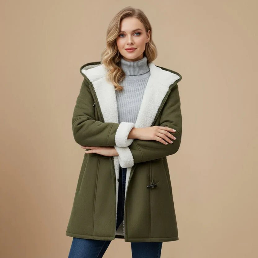 Women's Oversized Shearling-Lined Duffle Coat - Green