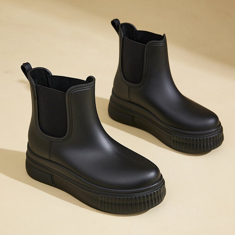 Women's Platform Chelsea Rain Boots - Black