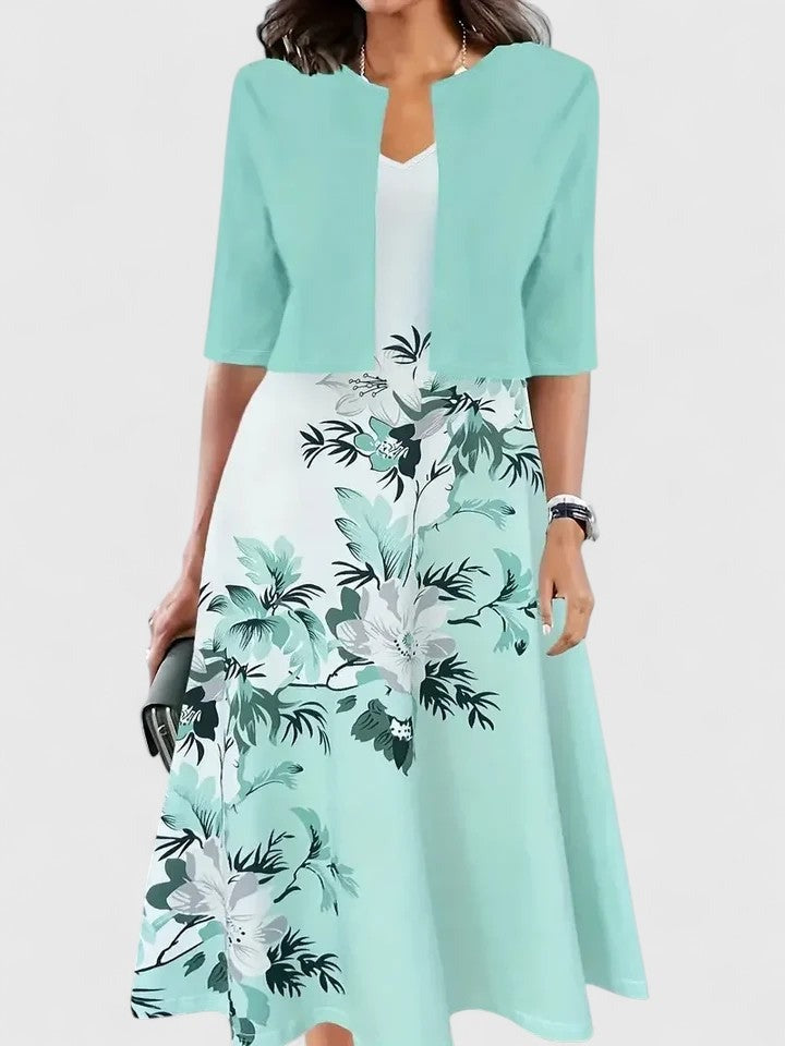 Floral A Line Midi Dress - Green