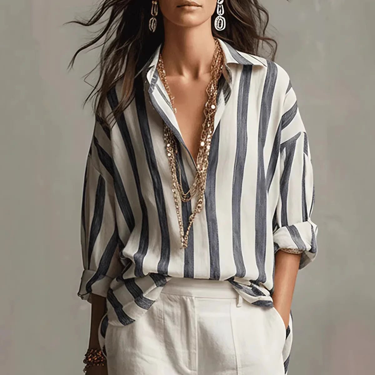 Women's Striped Oversized Blouse - Black