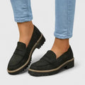Women's Suede Platform Penny Loafers - Black
