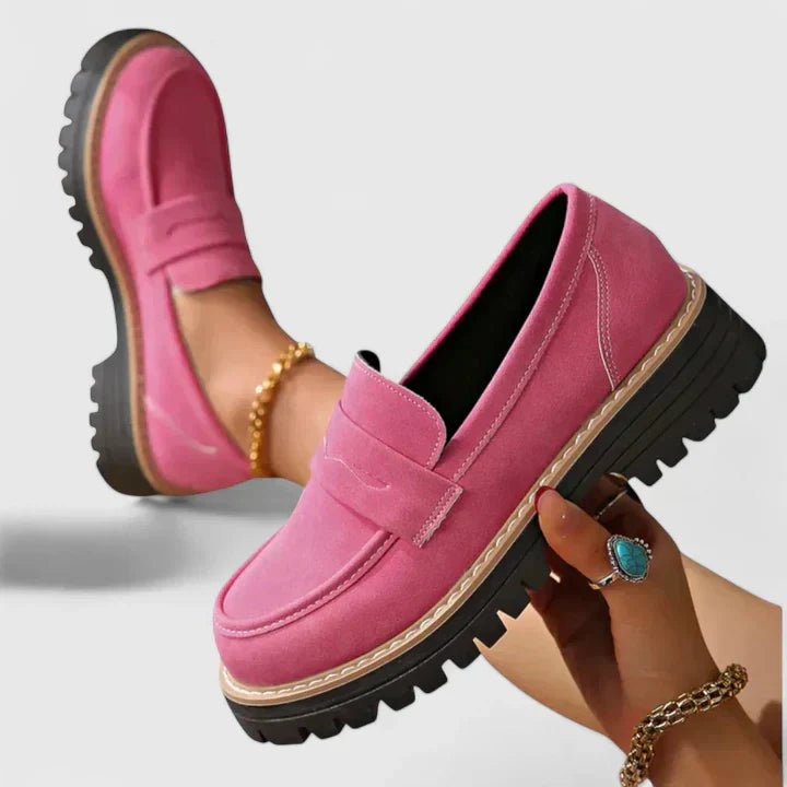 Women's Suede Platform Penny Loafers - Pink