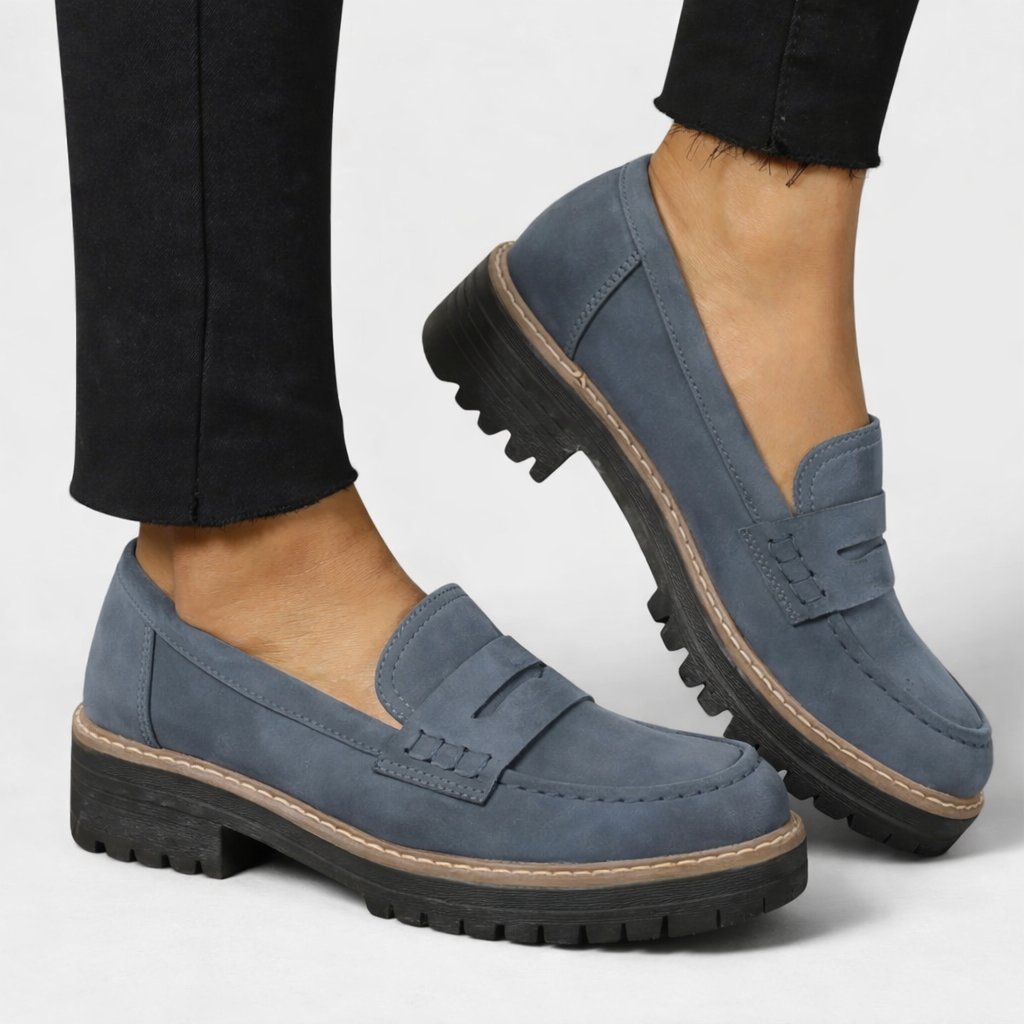 Women's Suede Platform Penny Loafers - Blue