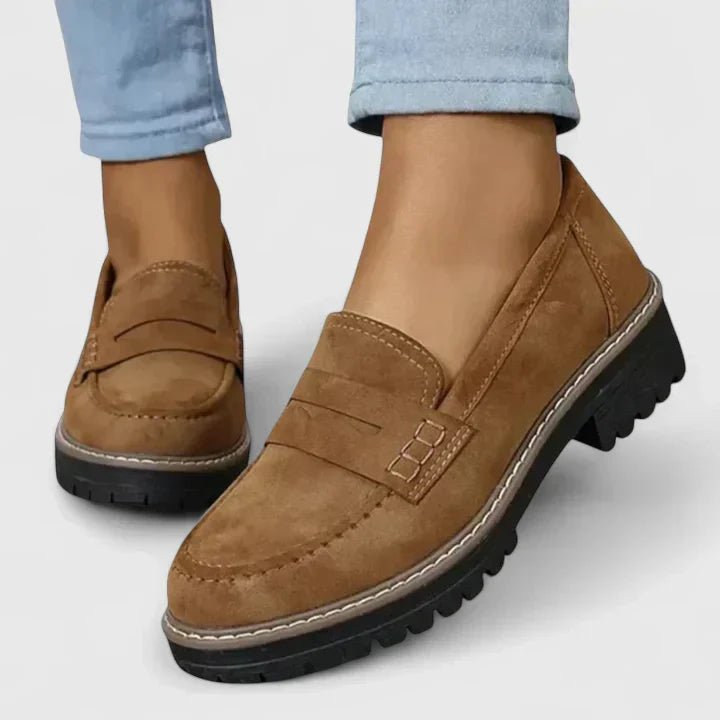 Women's Suede Platform Penny Loafers - Brown