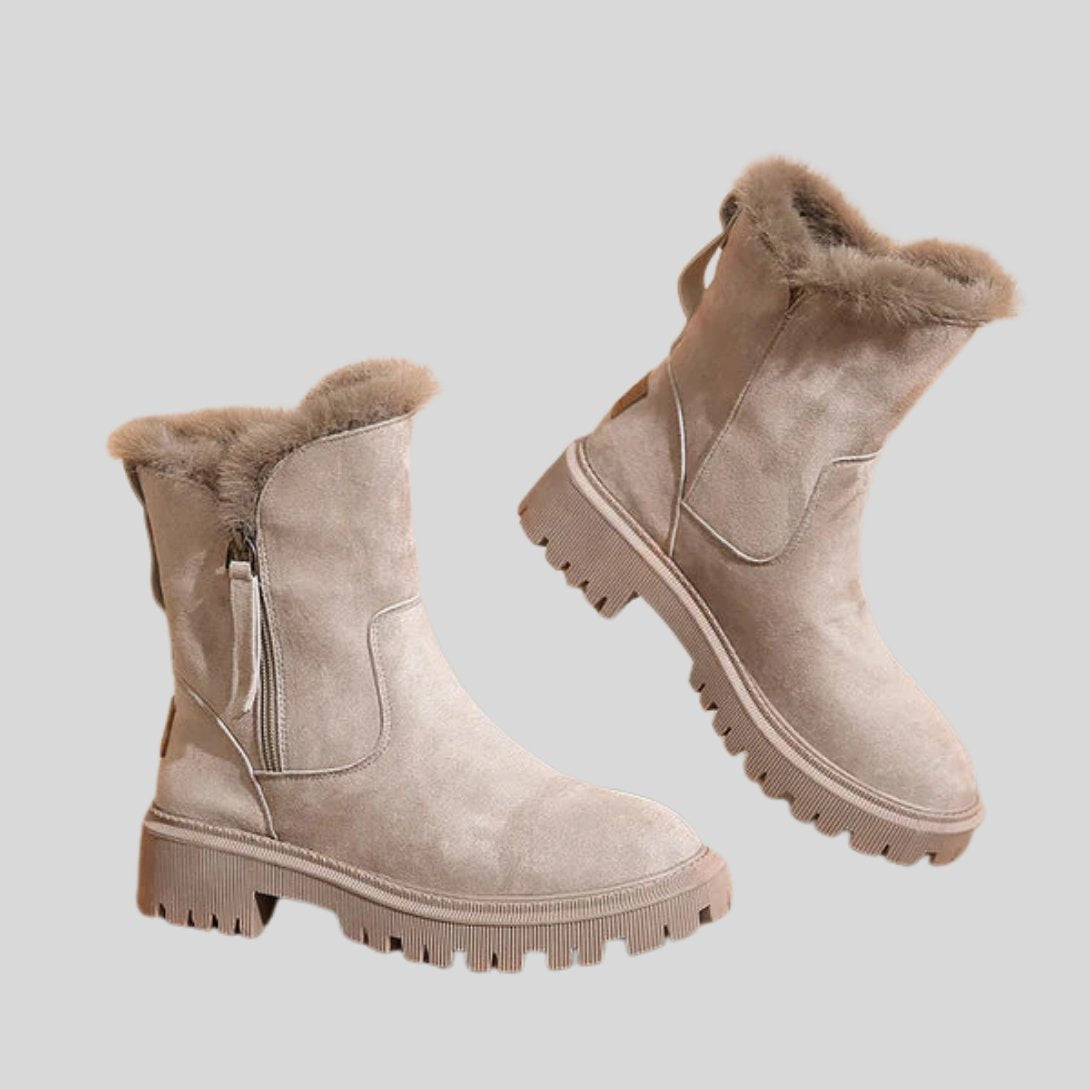 Women's Suede Snow Boots - Beige