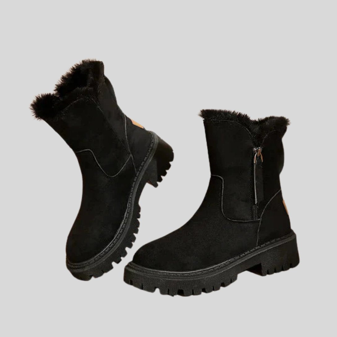 Women's Suede Snow Boots - Black