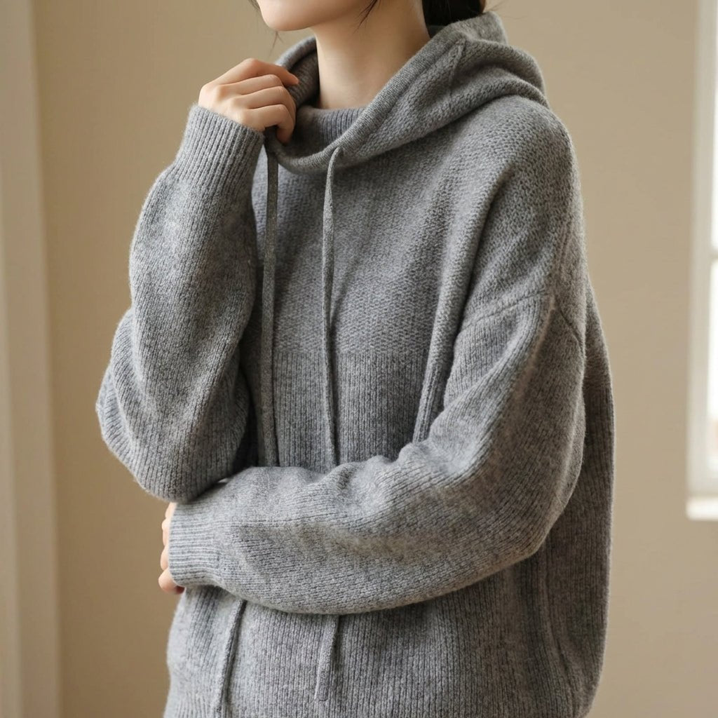 Women's Wool Blend Hooded Sweater - Gray