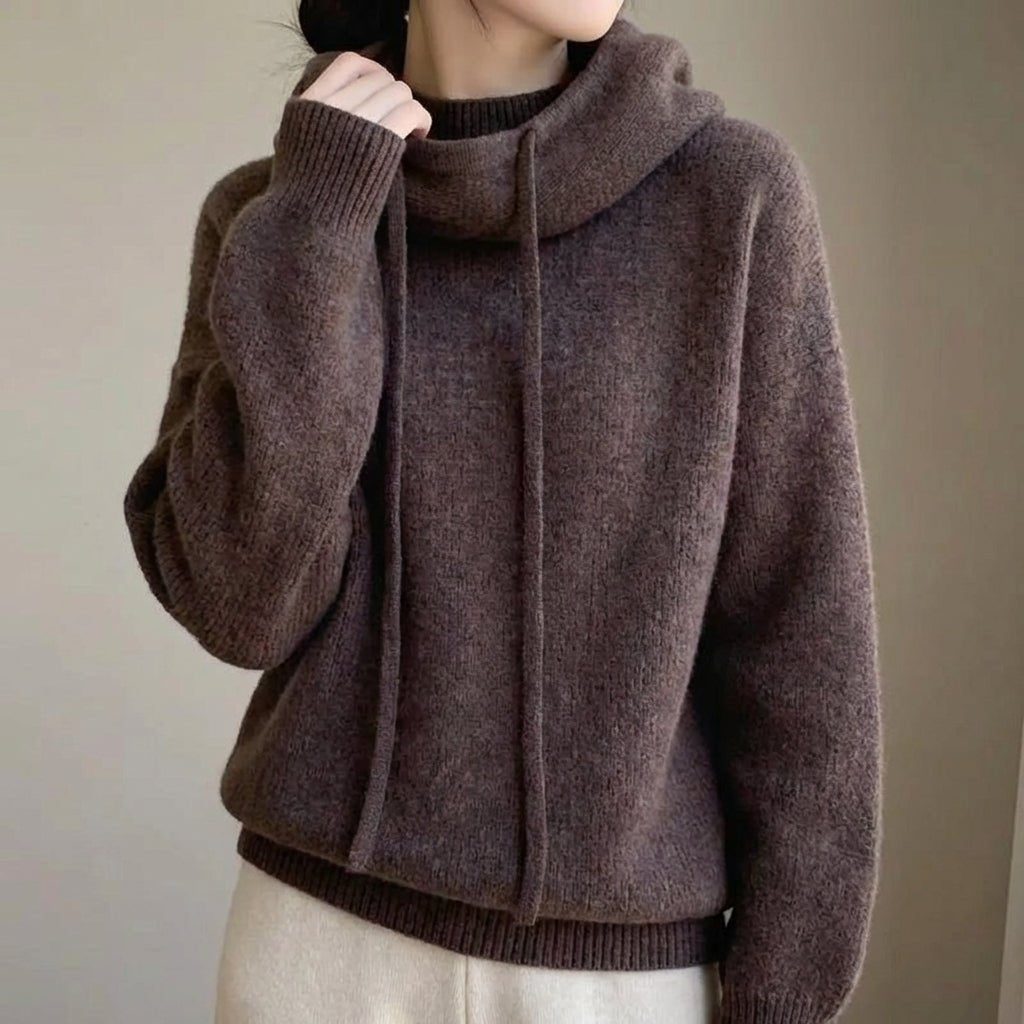 Women's Wool Blend Hooded Sweater - Mocha