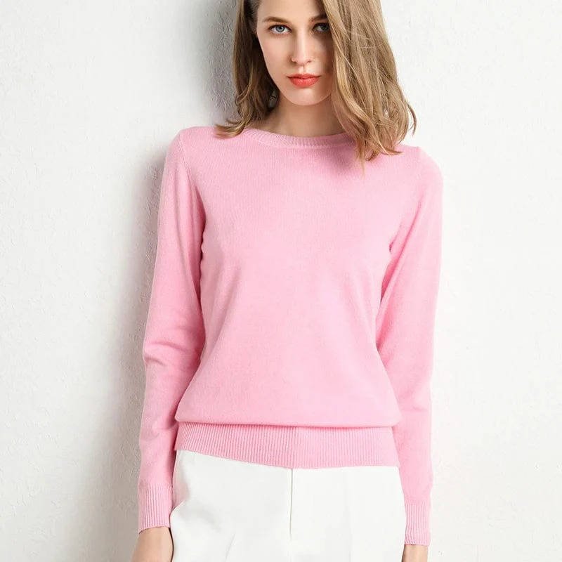 Women's Wool Crew Neck Sweater - Pink