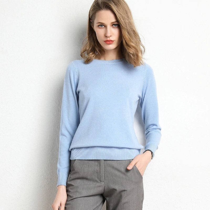 Women's Wool Crew Neck Sweater - Light blue