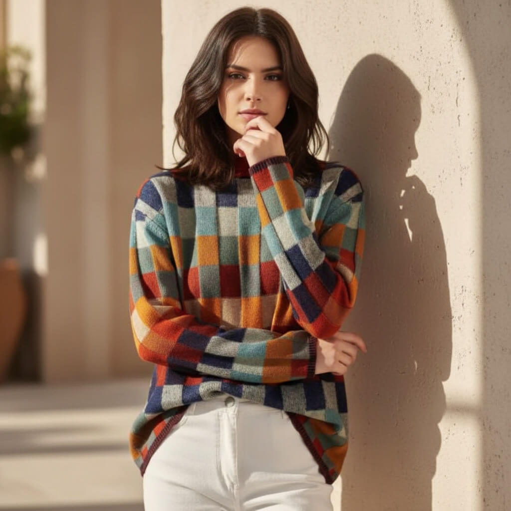 Aria Women's Checked Turtleneck Sweater 3