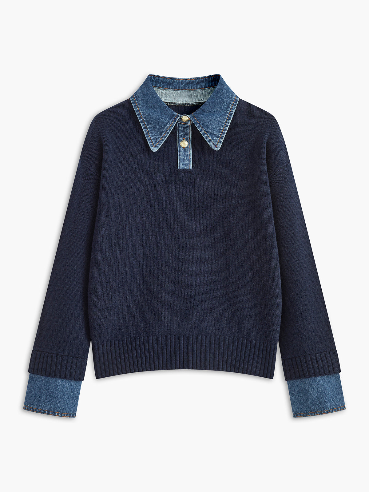 Aria Women's Denim Collar Knit Sweater 1