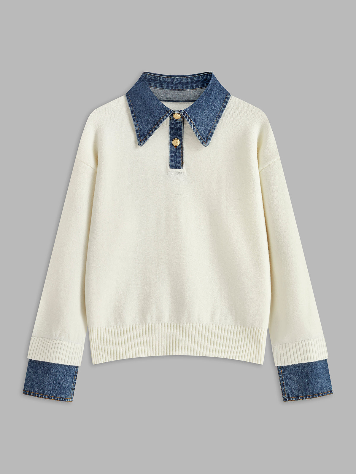 Aria Women's Denim Collar Knit Sweater 10