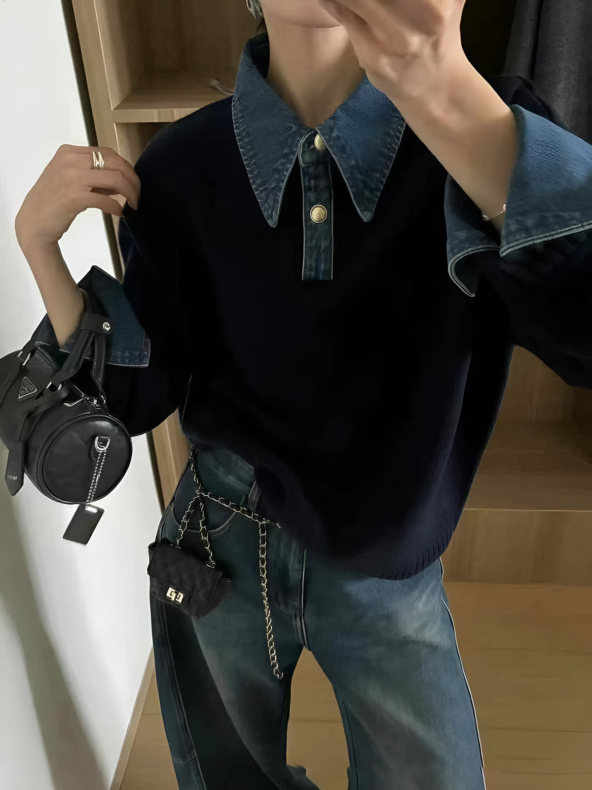 Aria Women's Denim Collar Knit Sweater 2
