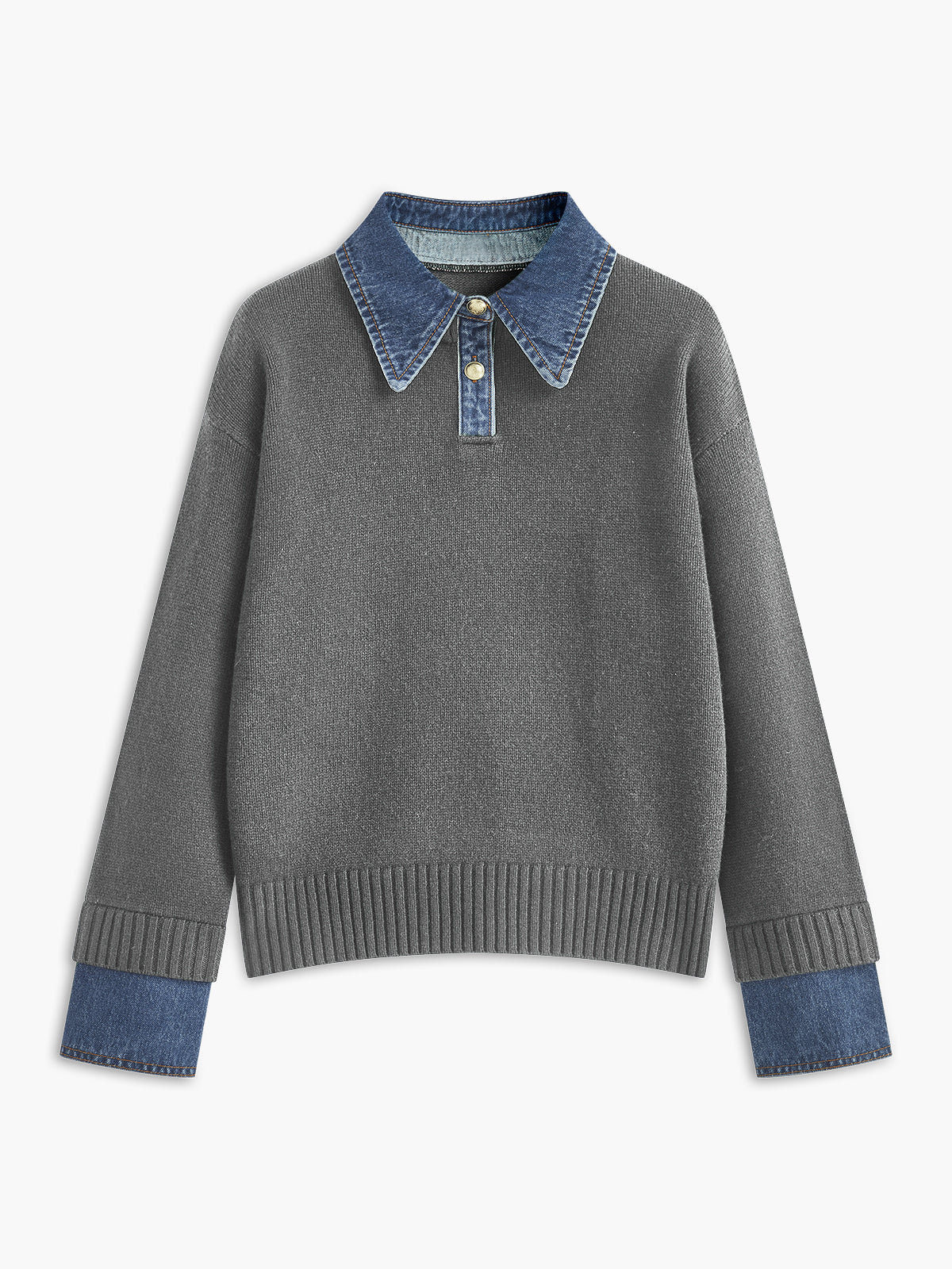 Aria Women's Denim Collar Knit Sweater 7