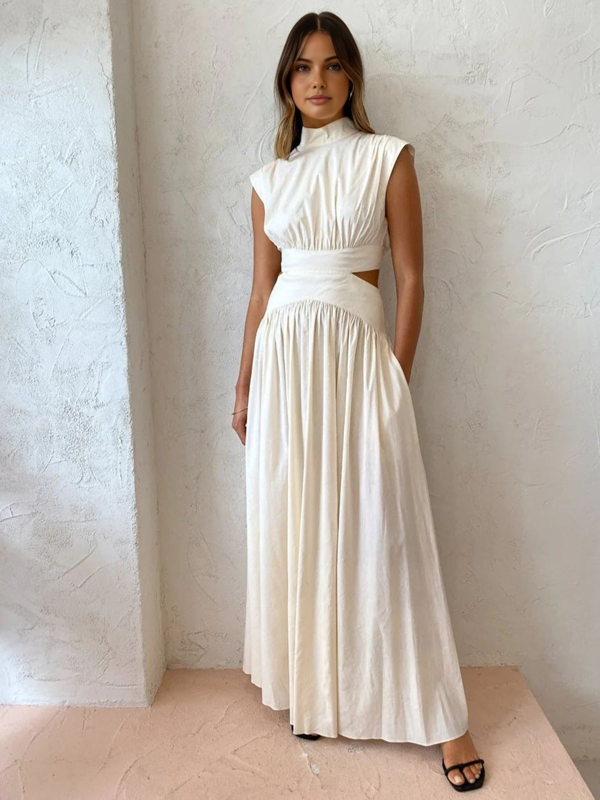 High Neck Formal Maxi Dress - White