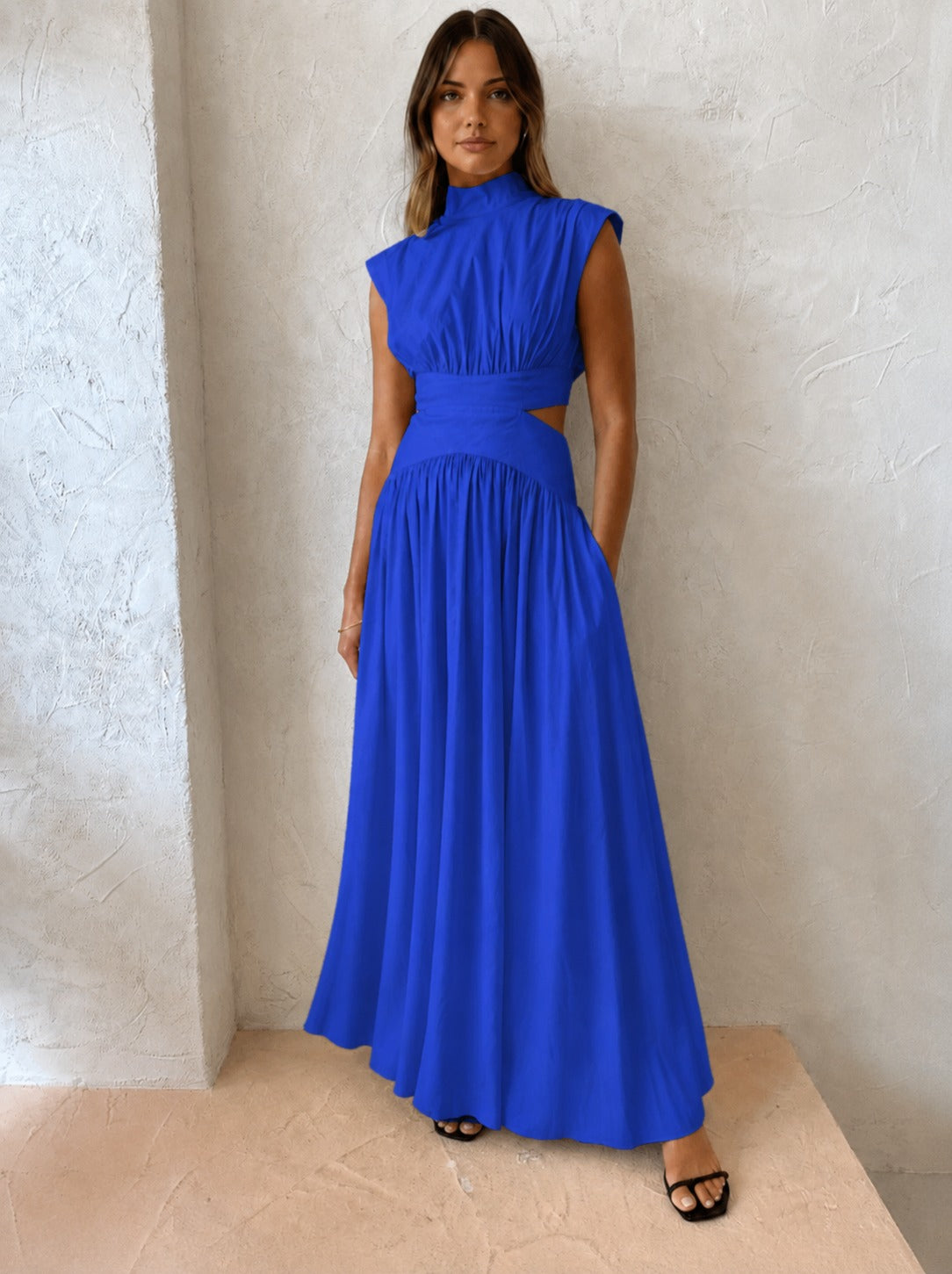 High Neck Formal Maxi Dress - Navy