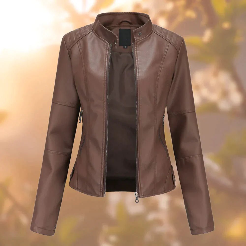 Women's Cropped Faux Leather Moto Jacket - Dark Brown