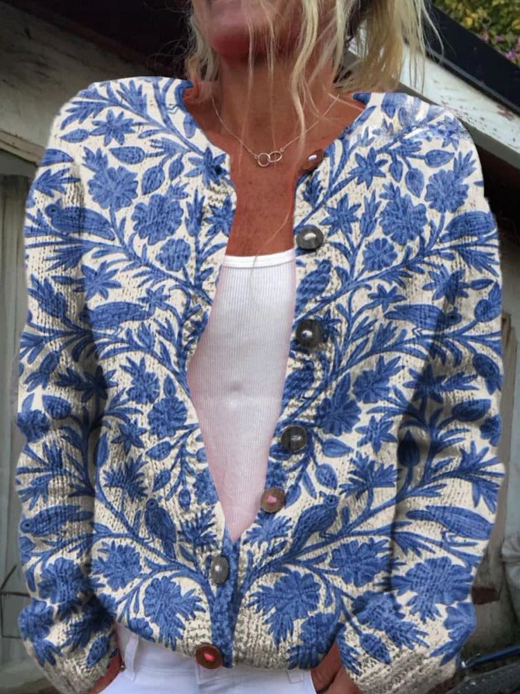 Women's Floral Knit Cardigan - Blue