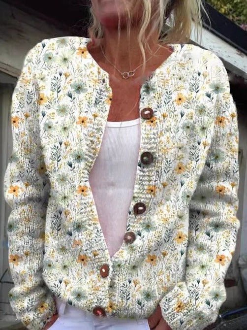 Women's Floral Knit Cardigan - White